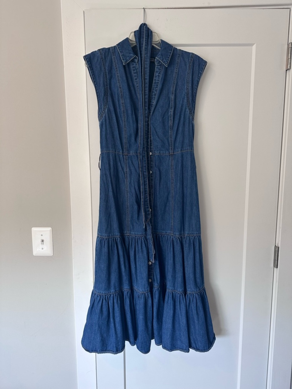 Veronica Beard Sleeveless Belted Denim Midi Dress - Blue - Picture 2 of 7